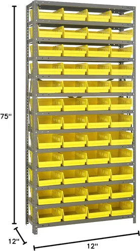 Vista 476 de Quantum QSBU-245BK Heavy Duty Shelving Unit with (7) Shelves and (24) QUS245 Black Bins for Garage Warehouse Storage Distribution 400 lb Load