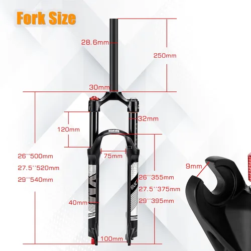 Vista 4 de BUCKLOS Horquilla MTB de Suspensión de Aire de 120mm para Viaje, 26/27.5/29, Ajuste de Rebote 1 1/8 Tubo Recto/Conico QR 9mm, Bloqueo Manual/Remoto
