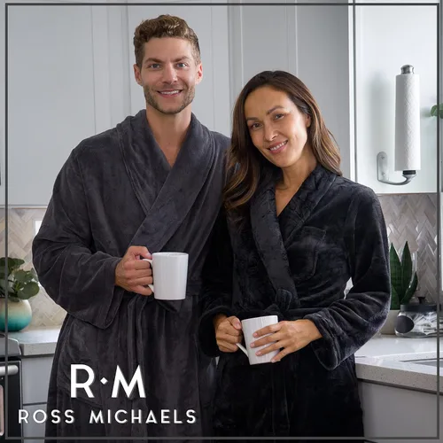 Vista 2 de Ross Michaels Mens Robe Shawl Collar Wrap Style - Mid Length Plush Fleece Bathrobe