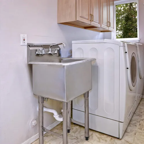 Vista 6 de DuraSteel Fregadero utilitario comercial de acero inoxidable 304 – Fregadero de cocina de preparación independiente con tina de 15 pulgadas