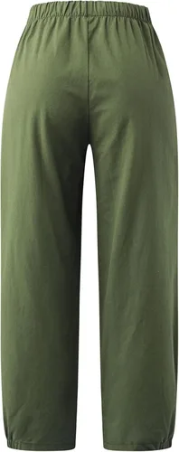 Vista 4 de Zontroldy Pantalones capri de lino para mujer, cintura alta, pierna ancha, pantalones capri de yoga, pantalones cortos con bolsillos