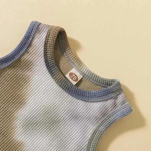 Vista 2 de 0-2T Ropa de verano para bebés y niñas, sin mangas, enterizo de teñido anudado, mono de punto gofre de una pieza