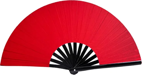Vista 4 de Gionforsy 1pcs Rave Hand Fan Bamboo Holding Hand Fan Ventilador grande plegable con tela de color brillante ventilador plegable para festival (negro)