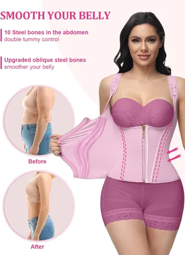 Vista 4 de SHAPSHE Entrenador de cintura para mujer, faja deportiva con control de abdomen, moldeador de cuerpo de entrenamiento con correas ajustables