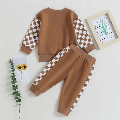 Vista 143 de Ropa de bebé niño 3 6 9 12 18 24M 3T Conjunto de pantalones con capucha patchwork sudadera con capucha pantalones de rayas traje de otoño invierno