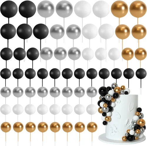 Vista 9 de 75 Piezas Decoraciones Topper de Bolas Negras para Pastel de Espuma Topper para Cupcakes Mini Globo Topper de Bolas para Pastel Picks para Negro