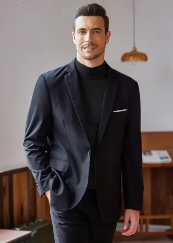 Vista 3 de COOFANDY Suéter de cuello alto falso para hombre, ajuste delgado, informal, básico, suéter térmico de punto 01-Negro