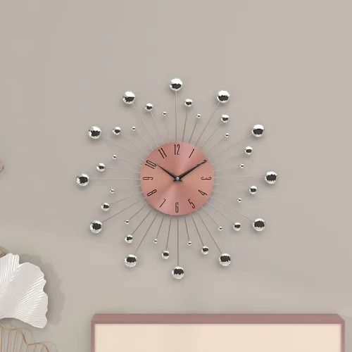 Vista 5 de Deco 79 Reloj de pared de metal Starburst con detalles de cristal, 15" x 1" x 15", cobre