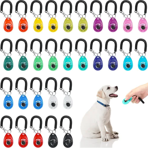 Vista 8 de Kigeli 30 unidades de clicker de entrenamiento de perros para mascotas con correa de muñeca para perro, gato, pájaro, suministros de entrenamiento