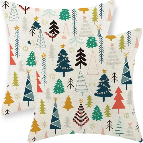 Vista 23 de Juego de 2 fundas de almohada navideñas de 16 x 16 pulgadas, fundas de almohada de lino color rojo con diseño de alces y ciervos de invierno
