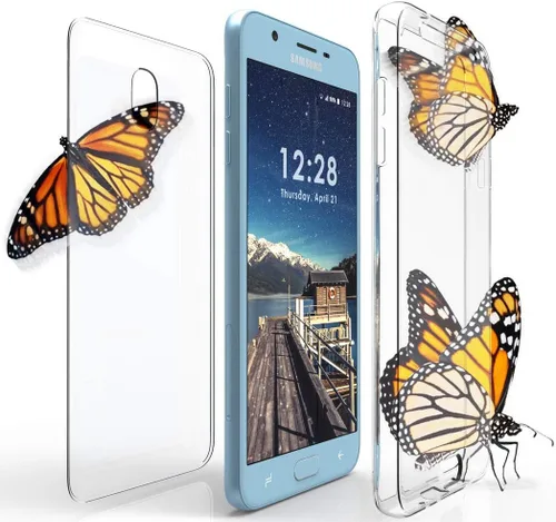 Vista 3 de Funda transparente para Galaxy J3 2018, nueva envoltura de 360 grados [protección de cuerpo completo] Funda delgada de TPU transparente