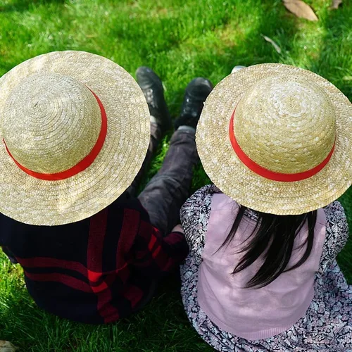Vista 7 de Sombrero de paja Luffy sombrero de cosplay sombreros para Halloween, disfraz de actuación, sombrero de paja para hombres, mujeres y niños, correa