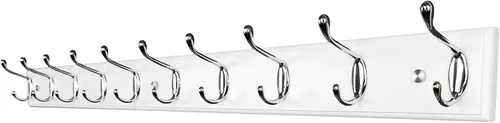Vista 13 de Perchero de pared con 5 ganchos plateados de madera, 17.3’’, Ganchos resistentes para colgar ropa, sombrero, mochila, etc., Gran decoración moderna
