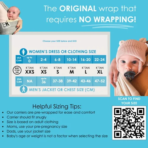 Vista 2 de Portabebés Breeze Baby K'tan transpirable 100% de malla de algodón Envoltura manos libres para bebés Sin anillos ni hebillas Negro Pequeño