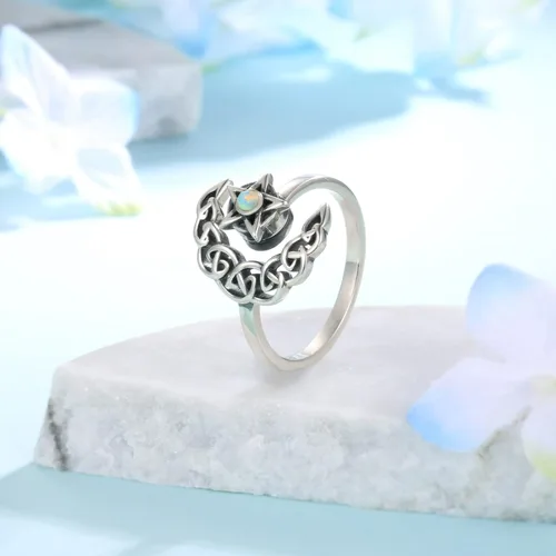 Vista 4 de Fidget Spinner Anxiety Rings for Women: Sterling Silver Lotus Moon Star Sunflower Ring Stress Relieving Calm Ring Jewelry Gifts for Daughter