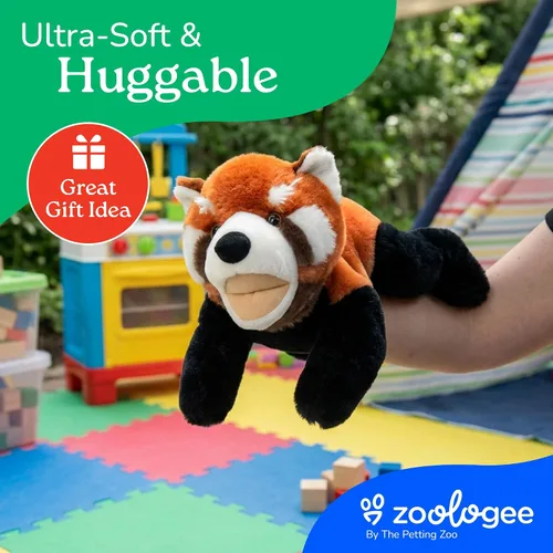 Vista 6 de The Petting Zoo Marioneta de mano de panda rojo, regalo para niños, animales de marioneta, panda rojo, juguete de peluche interactivo de 16 pulgadas
