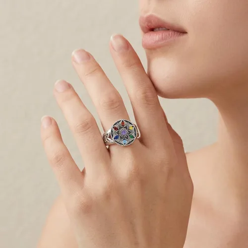 Vista 8 de Fenthring Anillo de chakra mandala para mujer, joyería de yoga y flor de Mandala-101-Chapado en oro