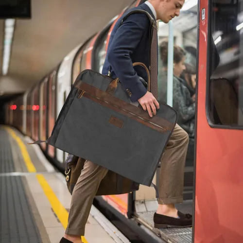 Vista 2 de TRITOUR Garment Bags for Travel Leather Canvas Suit Bag with Extended Design Computer Compartment