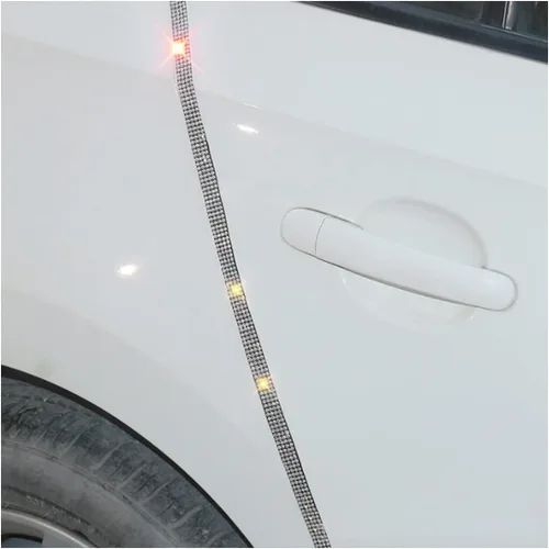 Vista 9 de 4 piezas de protectores de borde de puerta de coche con brillo, pegatinas de tira anticolisión para puerta lateral de auto con diamantes, cinta
