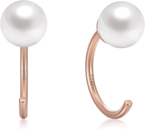 Vista 20 de CHIC & ARTSY Aretes de medio aro de plata de ley 925 para mujer, juego de aros pequeños con barra de bola, estrella, luna y perla, ligeros, ajuste