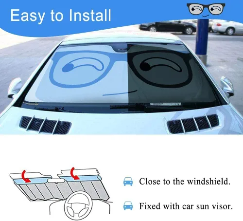 Vista 3 de HOMEYA Parasol para parabrisas de automóvil, parasol automático de panda de dibujos animados plegable, protector de visera solar, reflector de rayos