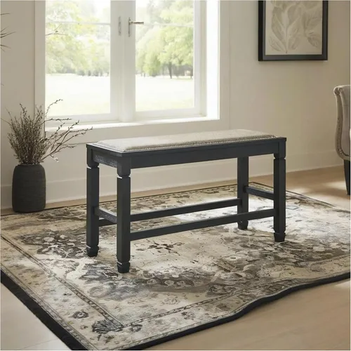 Vista 2 de Signature Design by Ashley Tyler Creek Urban Farmhouse - Banco de comedor tapizado con altura de mostrador, casi negro