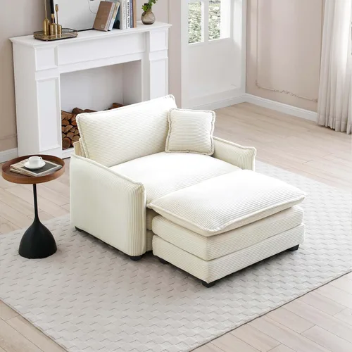 Vista 47 de Sofá Loveseat Grande en Beige y Blanco de 194.8 cm, Sofás Seccionales de 2 Plazas Grandes para Sala de Estar, Sofá Seccional Modular de Tela