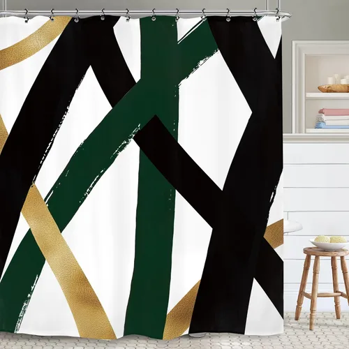 Vista 8 de Abstract Black Gray Geometric Bathroom Shower Curtain 60W by 71H Inch Modern Contemporary Neutral Minimalist Simple Triangle Polyester Fabric 12