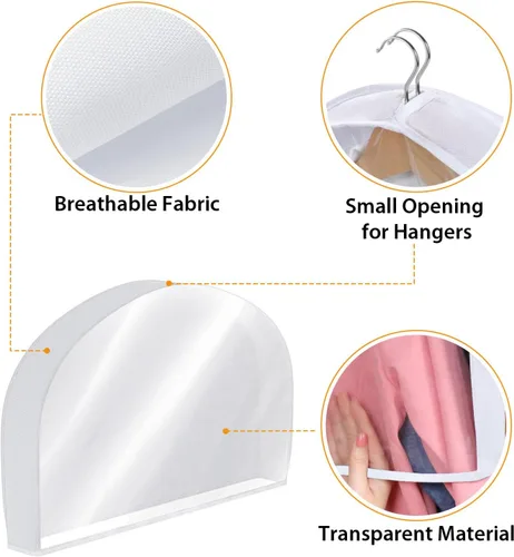 Vista 4 de Fundas para Hombros para Colgar Ropa (Juego de 10) Fundas Transpirables Antipolvo para Prendas Protectores de Ropa para Closet con Fuelle de 2