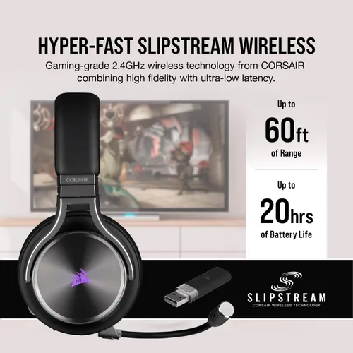 Vista 7 de Corsair CA-9011180-NA Virtuoso RGB - Auriculares inalámbricos para juegos - Sonido envolvente 7.1 de alta fidelidad con micrófono de calidad