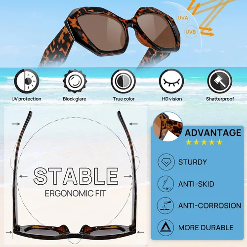 Vista 4 de MARE AZZURO Gafas de sol polarizadas de gran tamaño para mujeres y hombres, para conducir, pesca, deportes, protección UV400, para fiesta, playa, sol