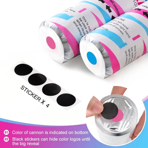 Vista 5 de Cañón de confeti prémium para revelación de género, juego de 4 cañones mezclados (2 azules y 2 rosas) para revelación de género, para decoraciones