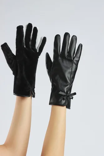 Vista 10 de Sahabowi Guantes de cuero para clima frío Manopla de lana cálida de invierno para mujeres