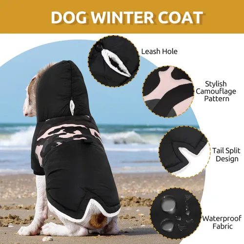 Vista 2 de Queenmore Abrigo cálido de invierno para perro, impermeable para clima frío, chaqueta de nieve para perro, sudadera reflectante con capucha