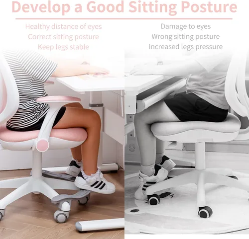 Vista 4 de HOMEFUN Silla de escritorio para niños, sillas de computadora con reposabrazos y reposapiés para niños y niñas, bonita malla ergonómica con altura