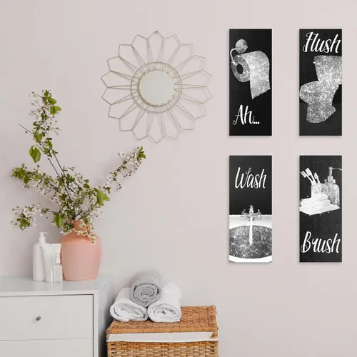 Vista 4 de Chinco 4 piezas de arte de pared divertido para mujeres, decoración de baño 9.84 x 3.94 x 0.2 pulgadas, decoración de baño glamurosa moderna