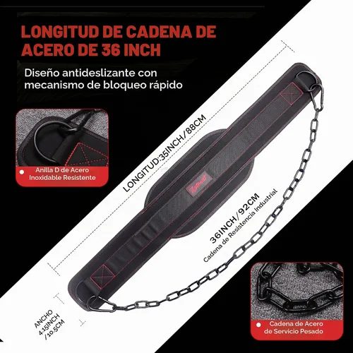 Vista 5 de Cinturón de inmersión para levantamiento de pesas con cadena, resistente capacidad de 550 a 650 libras, para inmersiones y dominadas