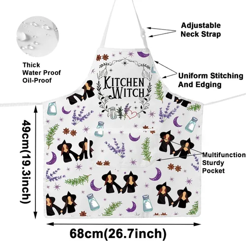 Vista 2 de JNIAP Delantal de cocina de brujas Sal Romero Lavanda Regalos de Amor Delantal de Brujería Magia Regalos Góticos Brujas Delantal