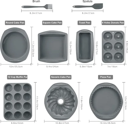 Vista 4 de Moldes de silicona antiadherente 9 en 1 para hornear pasteles Bundt, bandeja para galletas, moldes, bandeja resistente al calor, kit de herramientas