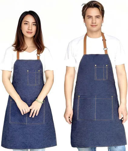 Vista 2 de Delantal ajustable con babero con 2 bolsillos, delantales de chef para cocina, restaurante, para mujer