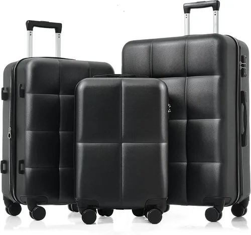 Vista 23 de Merax 3 piezas expandible ABS Hardshell equipaje Sets Spinner Wheel Maleta TSA Lock Suit Case, Apertura frontal negra, Juego de 2 piezas, Maleta