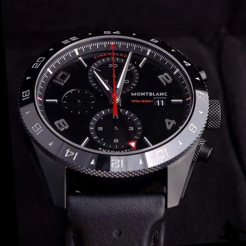 Vista 4 de Montblanc TimeWalker 116101 - Reloj cronógrafo de cuero para hombre, Negro, Cronógrafo