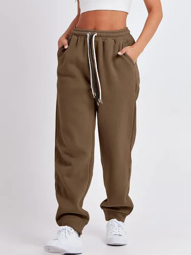 Vista 8 de ANRABESS Pantalones deportivos holgados de forro polar de cintura alta para mujer, pantalones deportivos Y2K para adolescentes y niñas