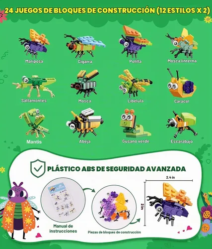 Vista 5 de Colplay - Juego de 24 bloques de construcción de insectos para el día de San Valentín Include Insect Building Blocks with Valentines Cards