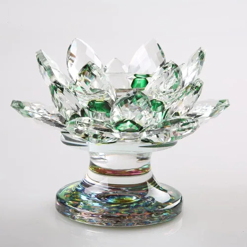 Vista 7 de Portavelas de loto de cristal, portavelas de flor de loto, soporte para velas votivas de pétalos de loto con base de cristal, candelabro de loto