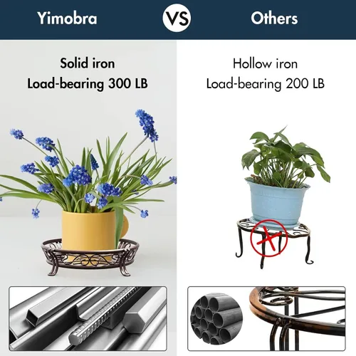 Vista 3 de Yimobra Soporte de metal para plantas de exterior e interior, soporte resistente para macetas de hierro forjado a prueba de óxido, soporte redondo