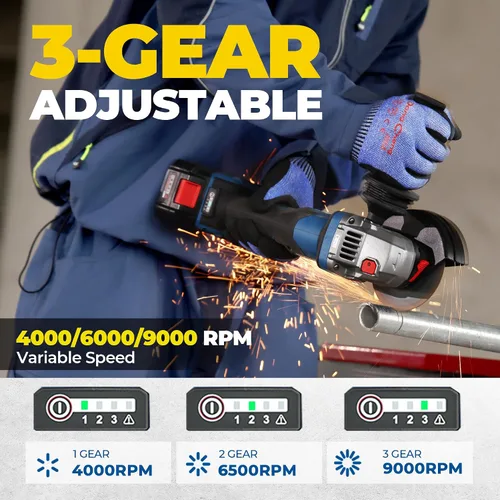 Vista 5 de Dong Cheng Amoladora angular inalámbrica de 20 V 4-1/2 pulgadas, 9000 RPM con interruptor de paleta, herramienta de corte, protección DSC
