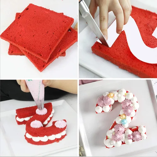 Vista 2 de Plantillas de pastel de números 0-8 de 8 pulgadas, para hacer pasteles con números arábigos, rellenos decorativos, herramientas para hornear