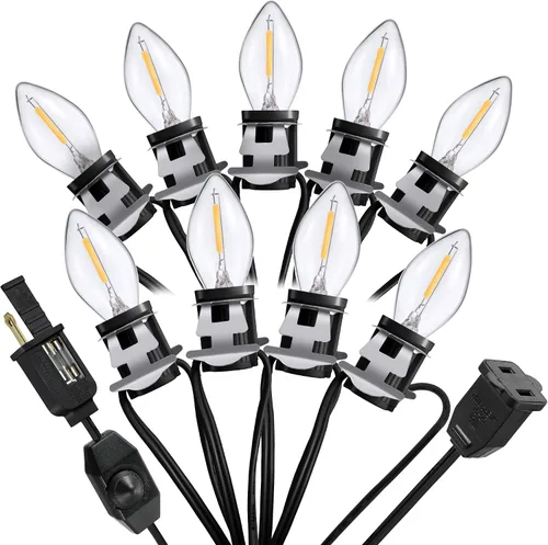 Vista 8 de Cable de luces de aldea de Navidad Meonum con 9 bombillas, lámpara LED C7 de 18 pies con atenuador y enchufe hembra, cable de luz moldeado
