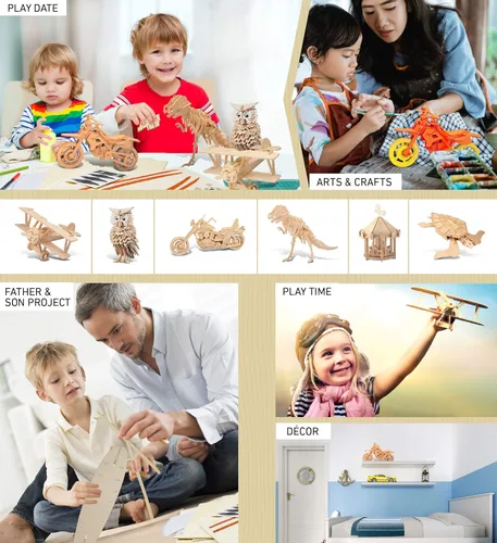Vista 5 de Puzzled Dirt Bike - Rompecabezas de madera 3D para niños, kit